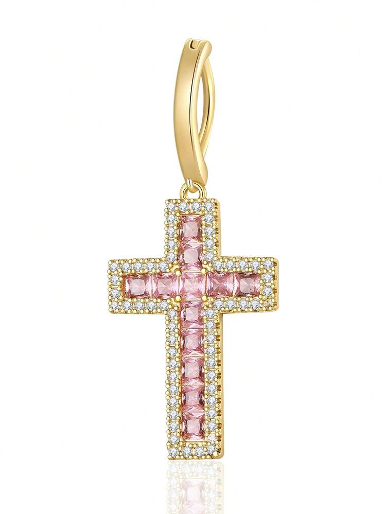1pc Copper Micro-Inlaid Cross Navel Ring, Suitable For Women's Daily Wear - Multicolor - View 16
