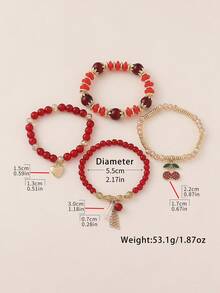 4件套波西米亚风串珠樱桃流苏吊坠叠戴手链套装，适合女性日常、海滩、度假佩戴，母亲节礼物，吊坠位置随机。 - 櫻桃 - 查看 7