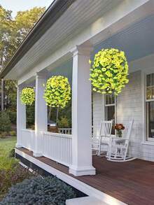 2件/4件/6件/8件装悬挂式人造丝花藤和桉树叶，抗紫外线，适用于婚礼、门廊、客厅、办公室墙面、庭院、书架、家居装饰 - 尤加利牽牛花-黃 - 查看 9