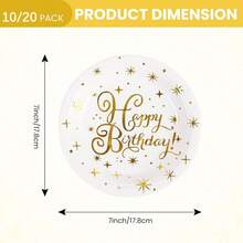 Happy Birthday Paper Plates 10/20/30 Pack Party Supplies 7inch White Gold Party Dessert Plates Round Plates For New Year Birthday BabyShowers Wedding Party Decorations - Multicolor - View 7