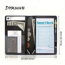 DOMUUH 1 Stück Server Notizbuch, Reißverschluss Server Geldbörse, süßer Server Organizer mit Münztasche, Server Schürze Zubehör, Menühalter, Hotel Server Menü Set, geeignet für Hotel, Restaurant, Café, Geschäftshotel Rechnungsmappe, Hotel-Essentials, Schulbedarf, Schulanfang