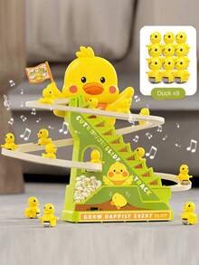 1个可爱鸭子造型滑梯轨道玩具，儿童趣味玩具，可爱鸭子可自动攀爬带滑梯的轨道，带音乐和灯光，组装式塑料玩具贴纸，带音乐和灯光，组装式塑料玩具贴纸带灯光，音乐玩具和生日礼物，电动玩具 - 彩色 - 查看 13