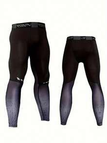 1pc Men's Fashionable Printed Compression Tights, Slimming Base Layer Pants, High Elasticity For Fitness, Running, Training - Grey - View 5