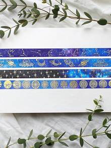 Galaxy Purple Bronzing Washi Tape, 12 Rolls DIY Hand Account Creative Decorative Stickers Handmade Accessories Gold Foil Paper Tapes With Constellations, Blue Sky, Moon, Stars, Celestial Bodies Back To School - Multicolor - View 5