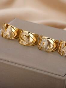 Cubic Zirconia Letter Decor Ring - Yellow Gold - View 8