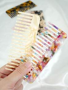 lina. 1pc Wide Tooth Comb, Acetate Fiber Board Marble Pattern Comb Teeth, Easily Detangle Hair, Travel Size, Convenient To Carry, Fits In Wallet, Pocket, Backpack, Mini Anti-Tangle Comb, Suitable For All Hair Types, Dry And Wet Use, Unisex, Hair Care, Hair Styling Tool, Mini Portable, Travel Accessory - Multicolor - View 2