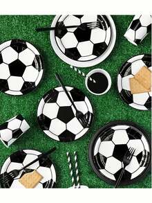Juego de 24 platos y vasos de papel desechables con tema de fútbol, vasos de papel, decoraciones para fiestas, adecuado para cumpleaños, fiestas, celebraciones de empresa y otros eventos, Navidad - Multicolor - Ver 3