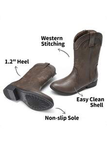 Botas de vaquera para niños y niñas, botas de media pierna para montar con estilo occidental. - Marrón - Ver 5