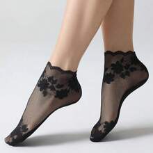 Socks   Ren Summer Thin Lace Lace Socks Maple Leaf Women's Short Socks Middle Socks Hollow Breathable Non Slip Mesh Socks