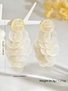 1 par de brincos pendentes elegantes e luxuosos com borla de uva, brincos longos com borla redonda assimétrica e textura exagerada, adequados para uso diário/feriado feminino (o padrão da superfície do disco pode ter pequenas variações) - Branco - Ver 4