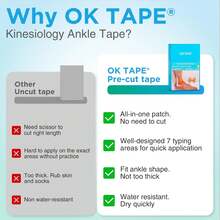 Oktape Cinta kinesiológica de tobillo precortada OK TAPE, 10 piezas, alivio del dolor, prevención de esguinces de tobillo, proporciona soporte para ligamentos del tobillo, cinta atlética elástica, cinta K transpirable para uso diario - Negro - Negro - Ver 5