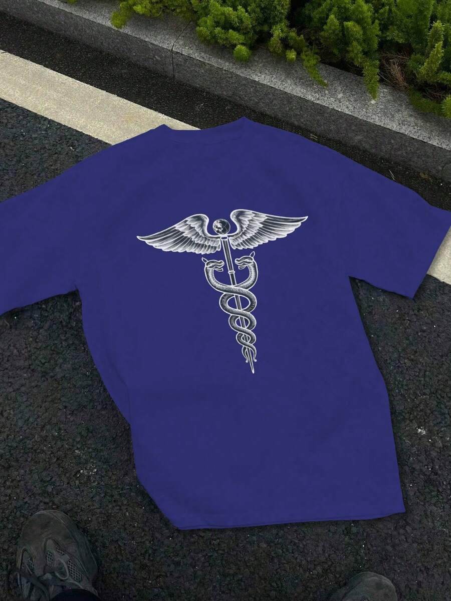 Serpents Unique Caduceus Design Pure Cotton Women's T-Shirt Comfort Fit - Blue - View 1