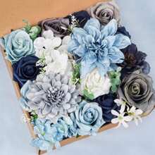 Vintage Dusty Blue Artificial Flowers Bouquets Box Set For DIY Bridal Wedding Decorations, Perfect For Weddings, Engagements, Home Decor & Special Occasions Like Valentine's, Mother's Day & Birthdays, Fake Floral Arrangements For Party Table Centerpieces Home Decor Indoor Outdoor And Youngsters Shower Decorations, Festive Flower Arrangement, Summer Gifts Beach Back To School School Supplies Room Decor