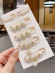 6pcs Pearl Dress Clips, Women Waist Adjustable Brooches Pins For Pants Suits Clothes Suspender Waist Size Reduce Anti-Slip Decoration (No Card Paper) Dress Accessories Pin For Clothes Bag Charm School Office Accessories Shirts Jacket Jewelry Christmas Halloween Clothes Pin Funny Cute Teacher Gifts