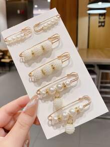 6 piezas de broches de vestido de perlas, broches ajustables para la cintura de mujeres para pantalones, trajes, ropa, tirantes, reducción del tamaño de la cintura, decoración antideslizante (sin tarjeta de papel), accesorios de vestir, pin para ropa, encanto de bolsa, escuela