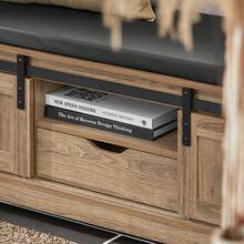 SoBuy FSR118-BR 带推拉门的换鞋凳、衣柜凳、储物凳、鞋架、衣柜凳、门厅凳、床凳、鞋柜、抽屉柜、矮板，宽 x 高 x 深约 100 x 46 x 35 厘米