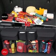 1pc Car Trunk Organizer Universal Adjustable Backseat Storage Bag Net High Capacity Multi-Use Oxford Automobile Seat Back Organizers - Black - View 3