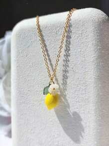 2 Pcs Original Summer Style Sweet Resin Yellow Green Lemons Flowers Dangle Earrings For Women Daily Wear