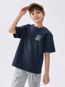Balabala 男童卡通印花速干透气T恤，夏季服装 - 深藍 - 查看 1