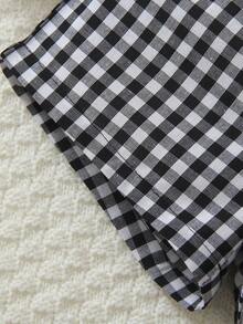 2pcs/Set Young Girls Cute Floral Embroidery Collar Sleeveless Top And Plaid Shorts Outfit, Summer - White - View 6