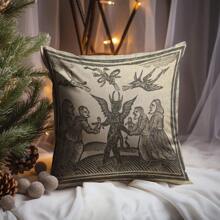 1 PIEZA Funda de almohada de peluche suave con diseño de bruja y demonio - 18x18 pulgadas, cierre con cremallera, lavable a mano - perfecto para la decoración del sofá y el dormitorio