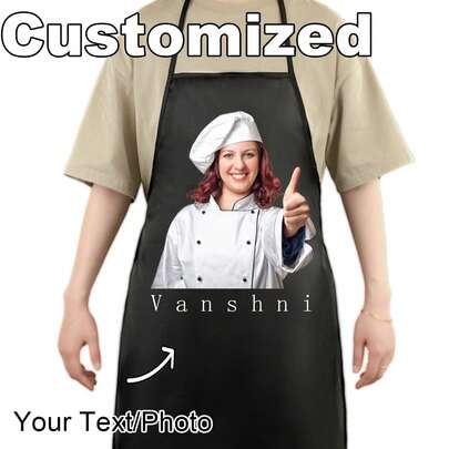 1pc Customized Apron, Suitable For Dad, Father, Men, Women, Can Customize Name, Logo, Personalized Photo, Logo, Image, Text, Ideal For Chef Apron, Suitable For Female Chef Cooking, Kitchen Apron, Personalized Waterproof Kitchen Apron, Can Customize Logo, Image, Name, Perfect Gift For Mom, Husband, Girlfriend, Boyfriend, Father's Day, Valentine's Day, Mother's Day, Birthday, Anniversary, Graduation, Wedding, Unique Expression Of Love