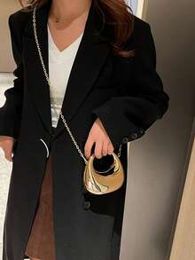 Acrylic Crescent Moon Box Shaped Handbag, Mini Palm Bag,Fashionable Versatile Chain Shoulder Crossbody Bag, Suitable For Lipsticks, Earphones, Etc. - Gold - View 5