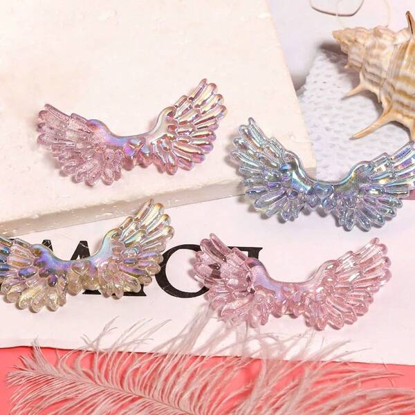 5 Pcs Fine Flash UV Plating Beads, Angel Wings Love Large Wings Beads, Suitable For DIY Mobile Phone Chain, Key Chain, Car Pendant And Other Accessories