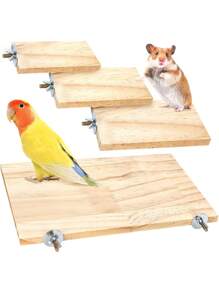Bird Platform With Wooden Perch And Stand - Habitat Cage Rack With Stainless Steel Rings - Suitable For Parrots, Cockatiel And Small Pets Like Hamsters, Gerbils And Chinchillas, Large Bird Perch, Natural Wooden Small Animal Cage Accessory, Rectangular Stand Perch Suitable For Parrots, Cockatiel, Lovebirds, Chinchillas