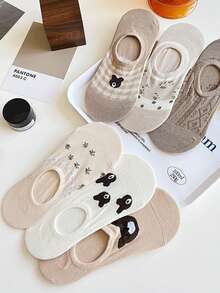 5Pairs Women's Bear&Floral Pattern Invisible Socks Sneaker Socks For Daily Wear,Suitable For Spring&Summer - Multicolor - View 7
