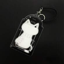 1 peça de bolso para fotos de gato preto e branco fofo, porta-cartões minimalista com decoração de orelha de gato, clipe para exibição de cartões de fotos de ídolos Kpop, porta-crachá de identificação de PU brilhante de 3-3,5 pol., adequado para artigos de fãs de shows, cabide para guardar cartões de fotos em bolsas