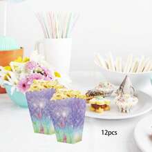 6pcs/12pcs Undersea Themed Purple Series Fish Tail Design Disposable Popcorn Boxes, Pastel Purple Mermaid Tail Pattern Disposable Party Supplies Tabletop Decor Popcorn Boxes, Suitable For Storing Fries, Popcorn, Snacks For Gatherings, Birthday Parties, Picnics, Holiday Parties