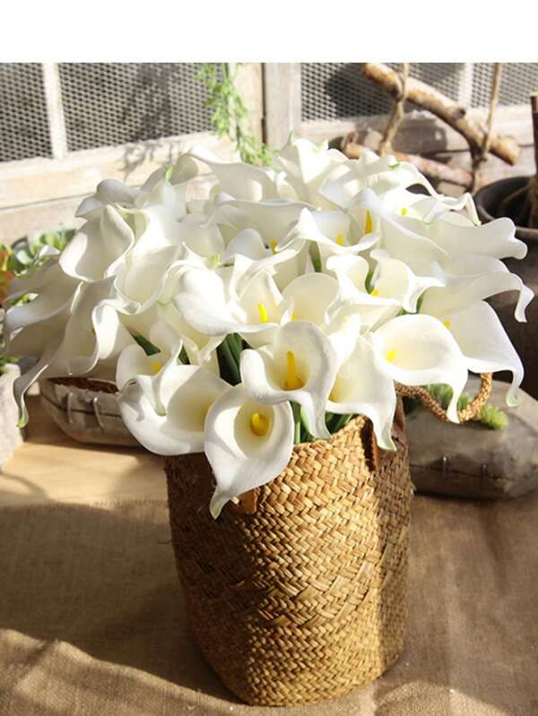 12Pcs Calla Lily Artificial Flower, PU White Calla Lily Artificial Flower, Real Touch, Hand Feel, Floral Arrangement, Home Party Props Bouquet For Wedding Bride Shower Blessing Gift Home Decoration For Wedding Decoration(Note: Vase Not Included)