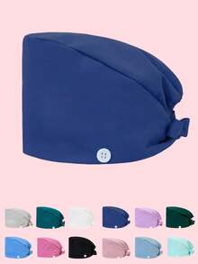 1pc Unisex High-Grade Solid Color Polyester Work Hat/Nurse Cap, Antibacterial & Dustproof, With Moisture-Wicking Sweatband, Button Closure On Sides, Suitable For Hospital, Surgery, Nursing, Beauty, Housekeeping And Cleaning