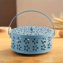 1 pièce poêle métallique style vintage avec moustiquaire - brûleur d'encens portable en fer pour décoration intérieure et extérieure, boîte avec couvercle, plateau ignifuge multifonction créatif pour la maison, décoration de chambre, décoration de cuisine