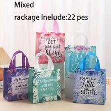 32pcs/Set Floral & Bible Verse Reusable Tote Bags With Handles - Christian Baptism, Wedding, Birthday Fabric Gift Bags - Inspiring Non-Woven Purse For Women,Christmas