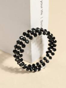 1pc Girls Crystal & Rhinestone Elastic Wrapped Bracelet, Minimalist & Versatile - Multicolor - View 4