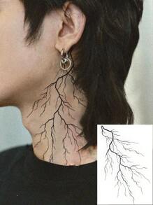 1 Pc Black Vein Lightning Temporary Tattoo, Realistic Looks Like Real Tattoo, Waterproof, Lasts 3-5 Days, Suitable For Men And Women, Goth/Dark Style For Neck, Collarbone, Chest, Waist, Arms, Thighs Or Back, Great For Parties, Gifts, Holidays, Easy To Apply And Remove Body Art Sticker