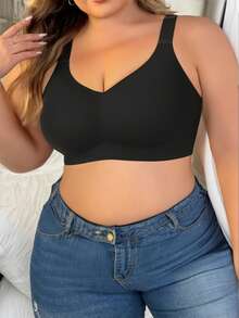 2pcs/Set Women Plus Size Simple Solid Color Comfortable Basic Bra Sets - Multicolor - View 3