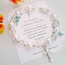 Pulseras ajustables Recuerdo Primera Comunión Cristal y Perla Blanca con bolsita de celofán - BLANCO 20PIEZAS - Ver 2