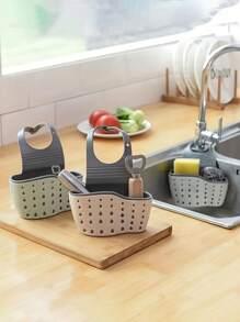 1pc Modern Adjustable Kitchen Sink Organizer - Multifunctional Plastic Hanging Basket With Drainage, Dish Rack, And Storage For Sponges, Fruits & Vegetables, Drying Rack, Sink Drain Rack, Soap Sponge Holder, Kitchen Supplies