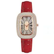 1 件女士休闲简约星空手表，椭圆形石英机芯，全镶钻，英国鸽蛋表带，小号绿色手表 - 均碼 - 查看 4