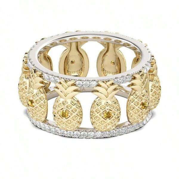 Cute Full Circle Pineapple Double Color Ring, Women's Ring, Daily Wearable
