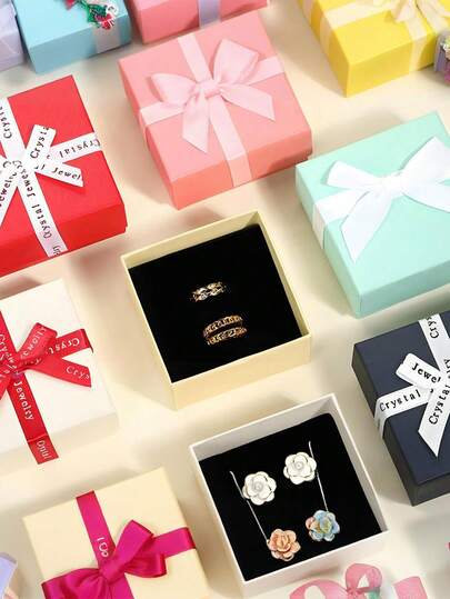 6/1pc, Cross Bow Necklace Box, Jewelry Gift Box, Bow Decoration, Square Jewelry Gift Box, Suitable For Packaging Necklaces, Bracelets And Other Accessories Ribbon Packaging Box, Packaging Box, Wedding Decorationsummer Storage Organizer Gift Back To School