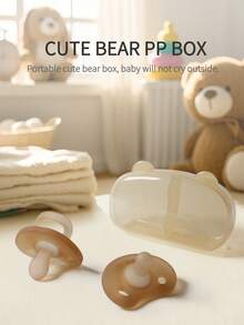 KUNT 3个装婴儿安抚奶嘴，柔软硅胶奶嘴，日夜使用，模拟母乳喂养，扁头和圆头，出牙玩具，带小熊收纳盒，防尘 - 彩色 - 查看 7