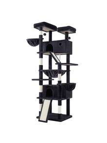 81in Multi-Level Tall Cat Tree Tower For Indoor Kitties/Larger Cat Condo Furniture With Hammock/Cozy Pussycat Perches/Sisal Scratching Posts/Pet House/Wide Base, Grey|Beige|Dark Grey|Pink|Leopard Print|White & Black Spot - 深灰色 - 查看 9