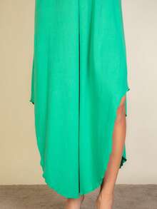 Women's Elegant Sleeveless V-Neck Knitted Fabric Long Dress With Asymmetrical Hem And Split Thigh Casual Loose Fit - màu xanh lá - Xem 7