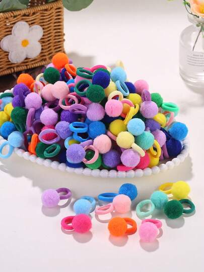 20 件/套女孩彩色绒球发饰，有弹性，耐用，适合所有风格的日常装扮