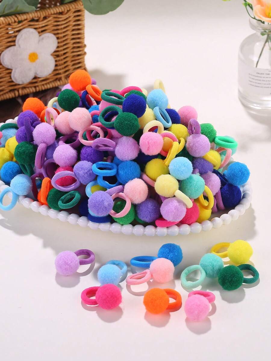 Set de 20 piezas de accesorios de pelo con pompones de colores para niñas, elásticos, duraderos, aptos para todos los estilos para usar a diario