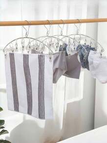 1 pezzo Attaccapanni per calze e biancheria intima, salvaspazio, facile da asciugare, design antivento, multifunzione, può essere appeso senza foratura, in acciaio inossidabile, per appendere abiti, con 10/20 fermagli per asciugare calze, asciugamani, vestiti da bambino, pannolini, reggiseni, biancheria intima, guanti, adatto per bagno, armadio, balcone, hotel, dormitorio